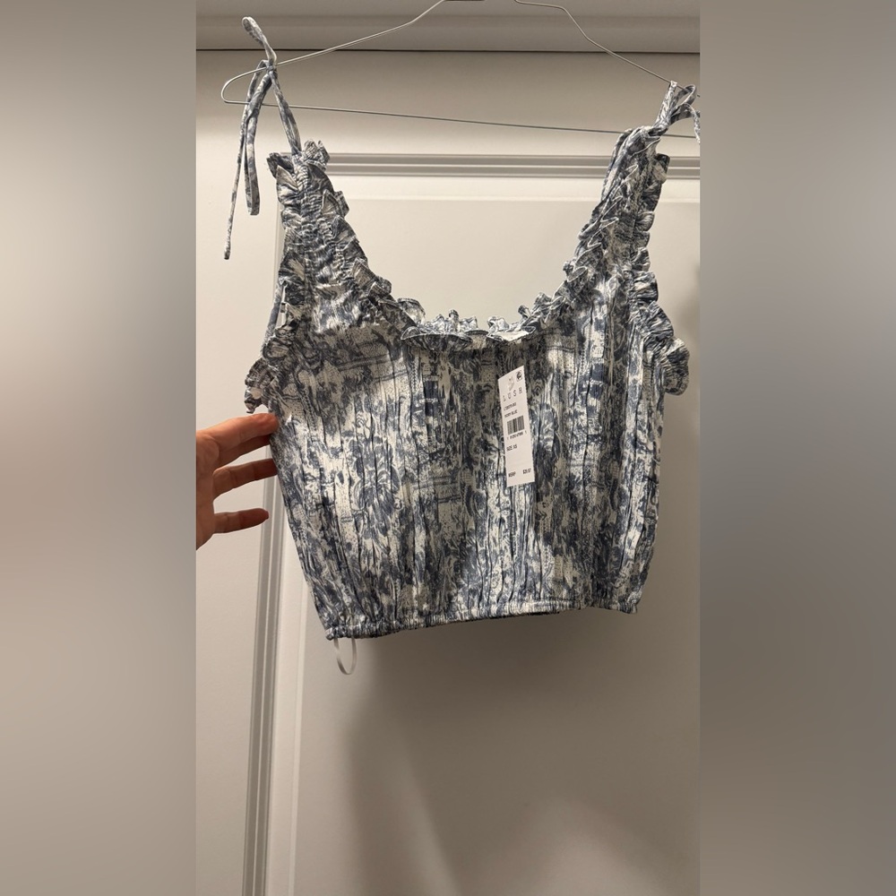 Lush Blue and White Smocked Crop Tank Top